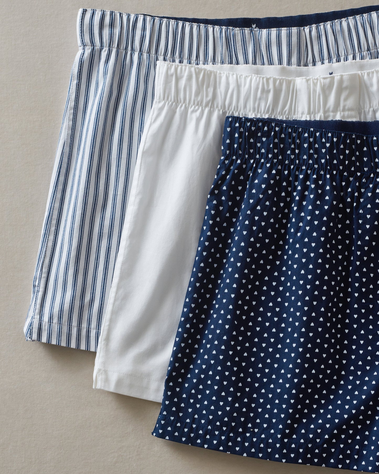 Men's Twill Boxers 3-Pack - Midnight Hearts, White & Navy French Ticking