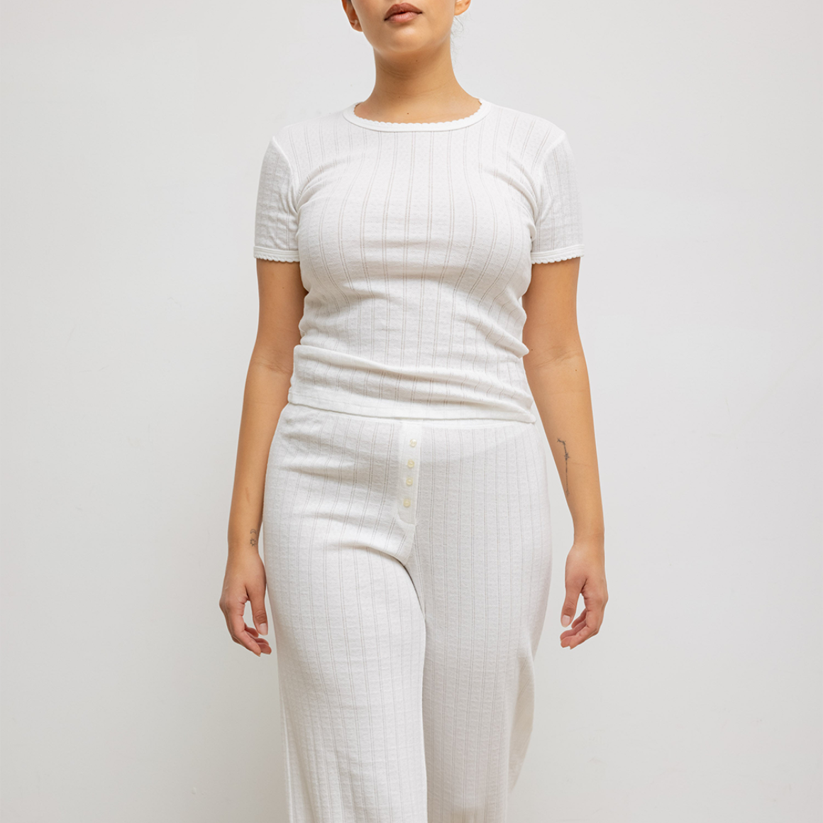 Pointelle Cotton Slim Fit Tee