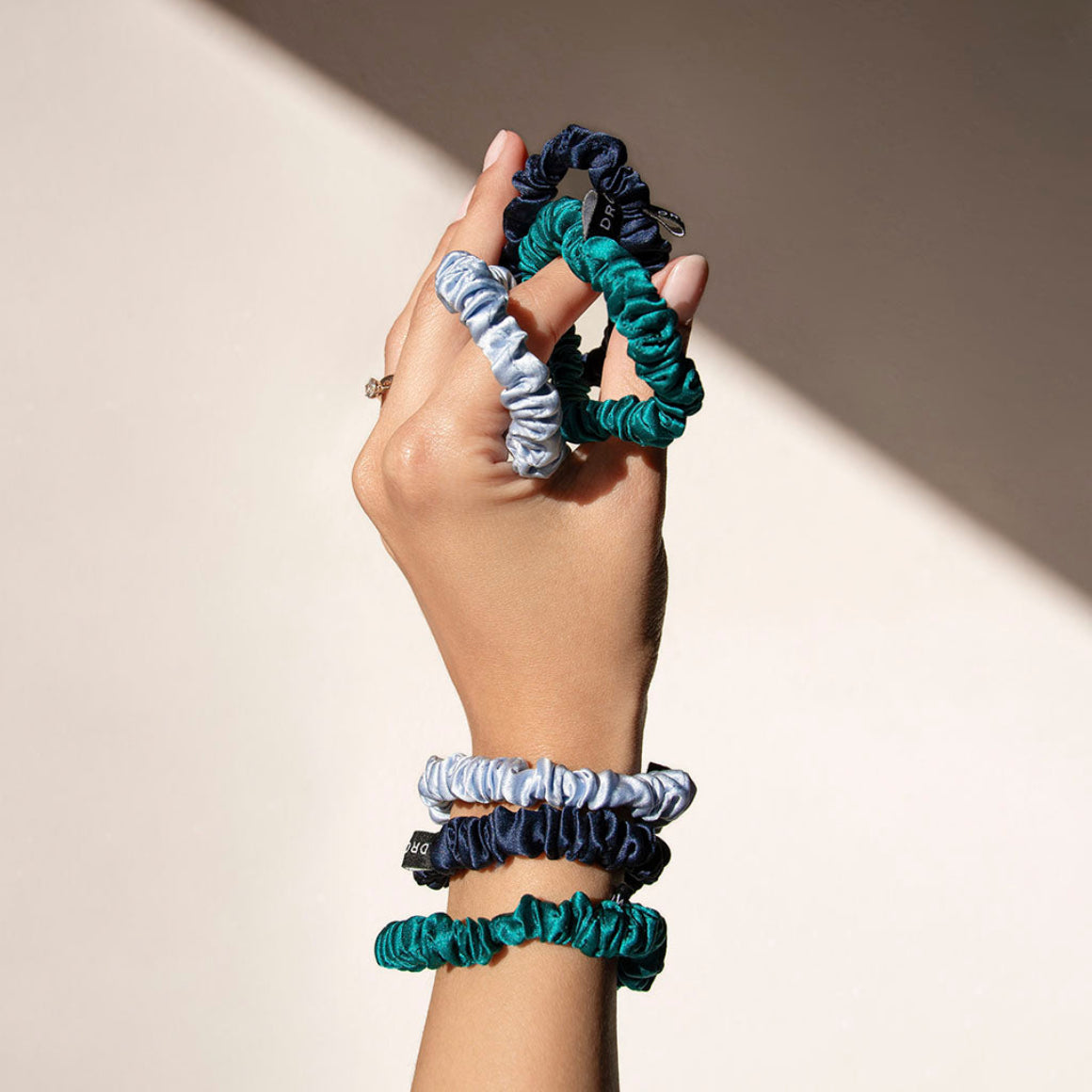 Silk Scrunchie Set - Blue & Green