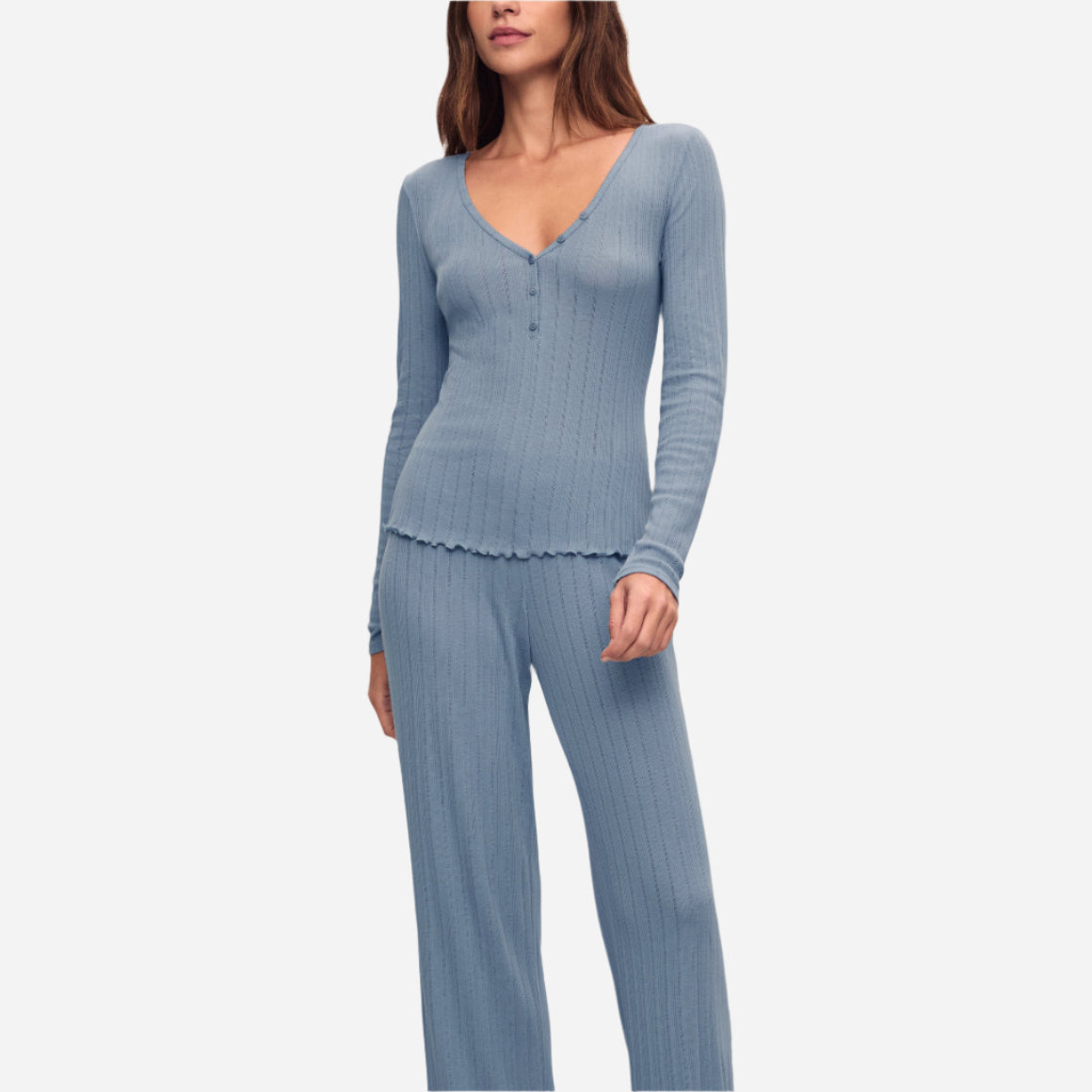 Pointelle V Neck Henley