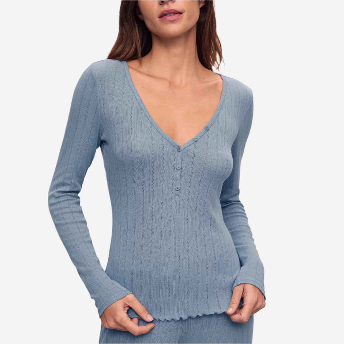 Pointelle V Neck Henley