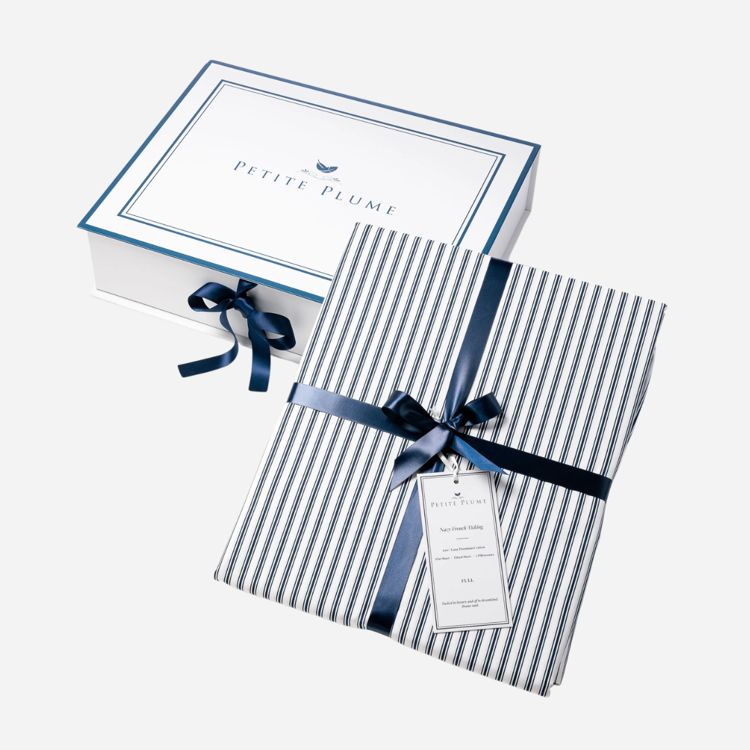 Luxe Premium Percale Bed Sheets - Navy French Ticking