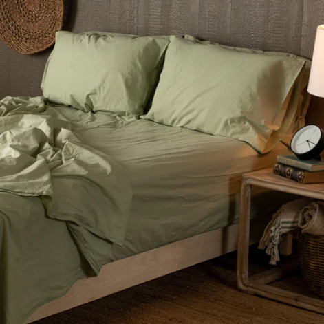 Crinkle Percale Organic Cotton Duvet Cover Set + Shams