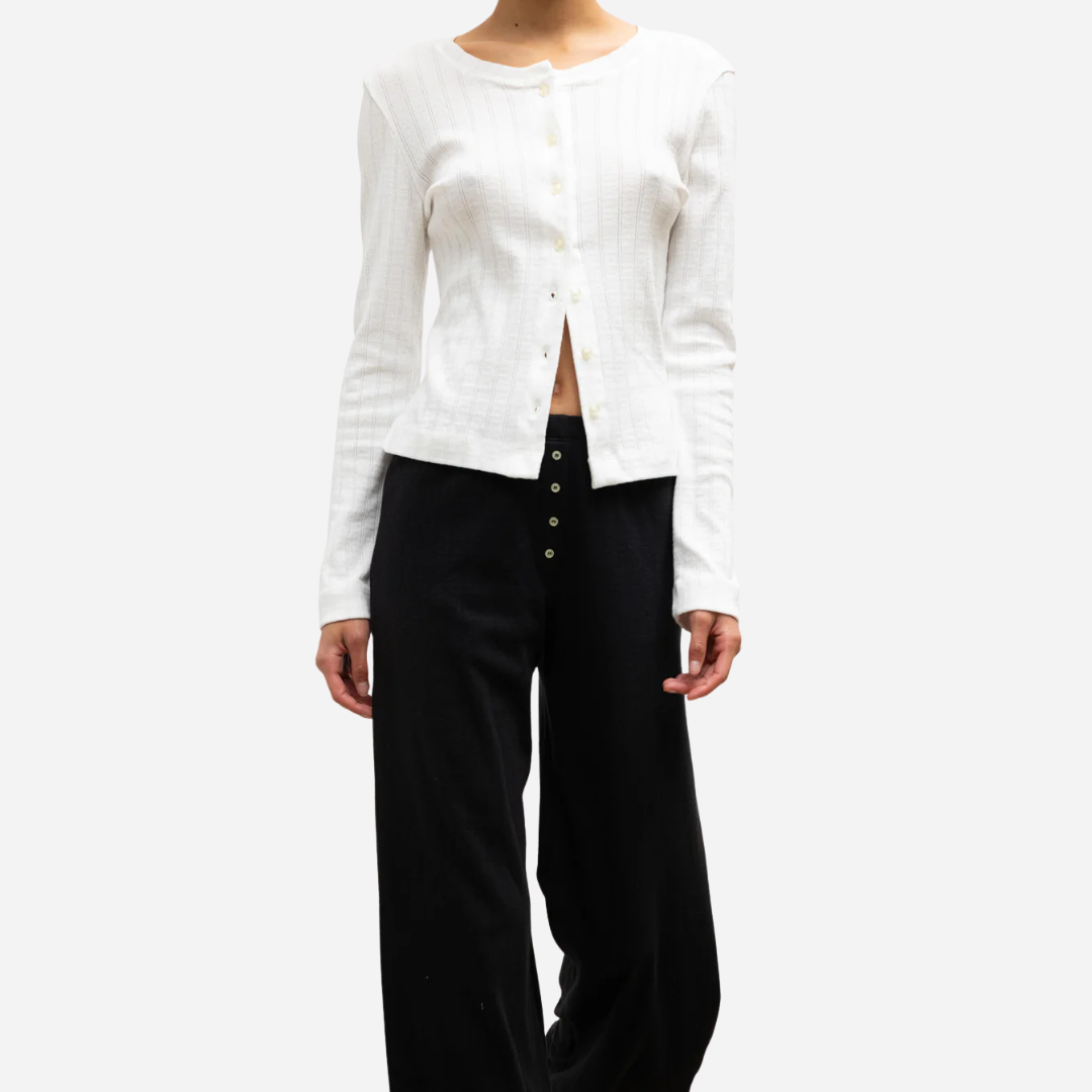 Pointelle Cotton Classic Crew Cardigan