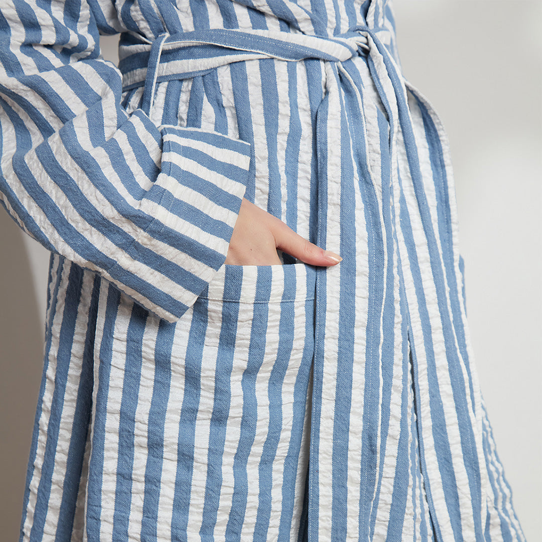 Unisex Striped Linen Cotton Robe