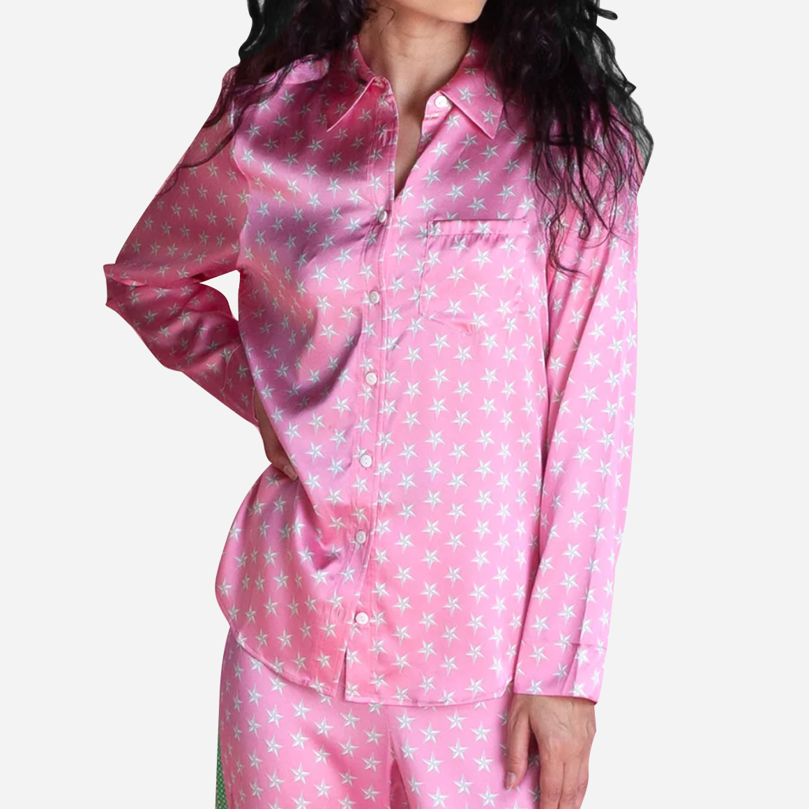 Stars Silk Long Sleeve Pajama Top