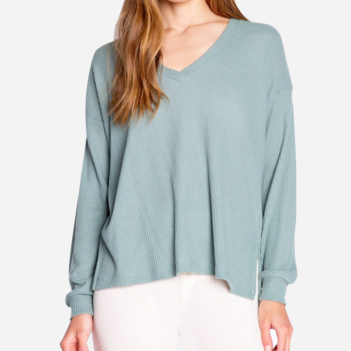 Waffle Knit Long Sleeve Lounge Top