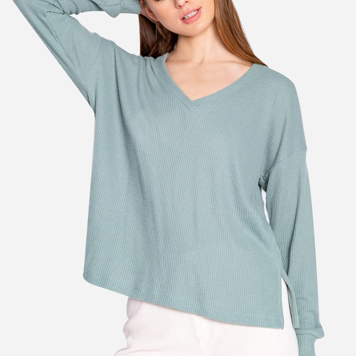 Waffle Knit Long Sleeve Lounge Top
