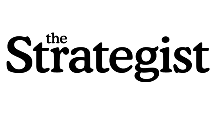 The Strategist brand logo in black serif text centered on a plain white background.