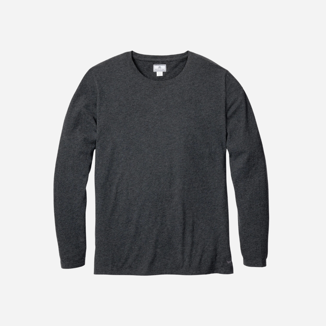 Men's Pima Crew Neck Long Sleeve Top in Dark Heather Grey