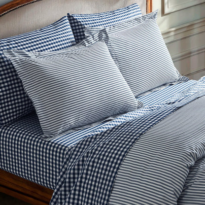 Luxe Premium Percale Duvet Set  French Ticking