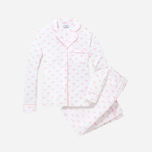Printed Pima Cotton Long Pajama Set - Blushing Bows