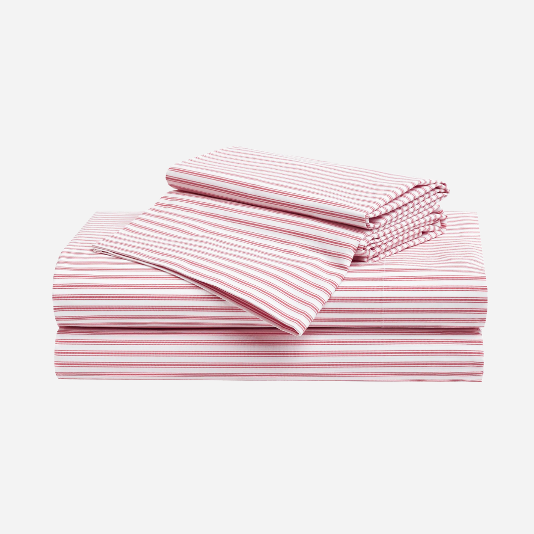 Luxe Premium Percale Bed Sheets in Antique Red Ticking