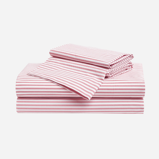 Luxe Premium Percale Bed Sheets - Antique Red Ticking