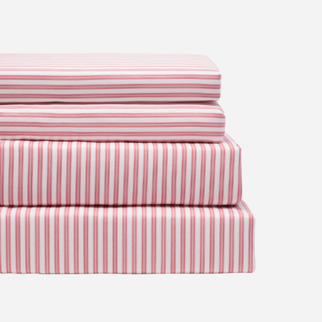Luxe Premium Percale Bed Sheets in Antique Red Ticking