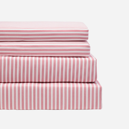 Luxe Premium Percale Bed Sheets in Antique Red Ticking