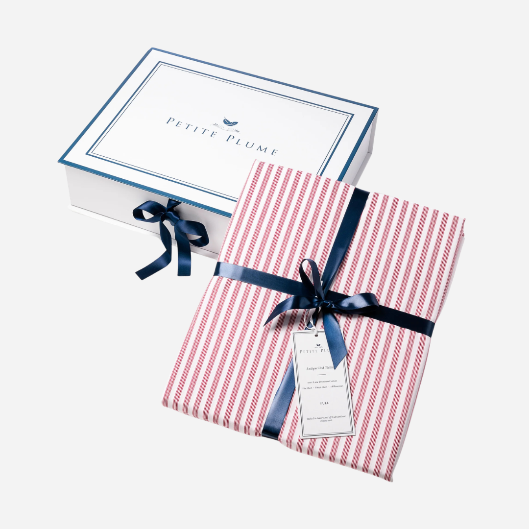 Luxe Premium Percale Bed Sheets in Antique Red Ticking