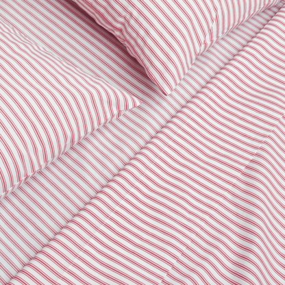 Luxe Premium Percale Bed Sheets in Antique Red Ticking