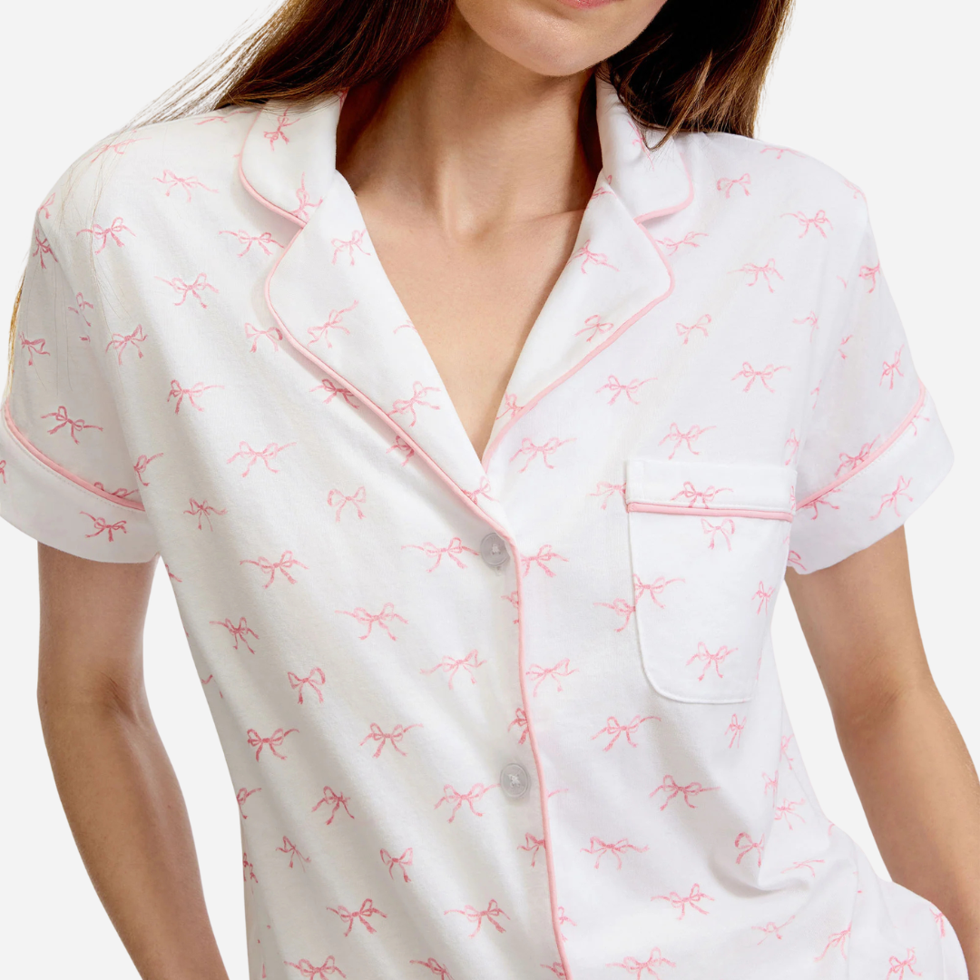 Women's Pima Short Sleeve Short Set in Blushing Bows