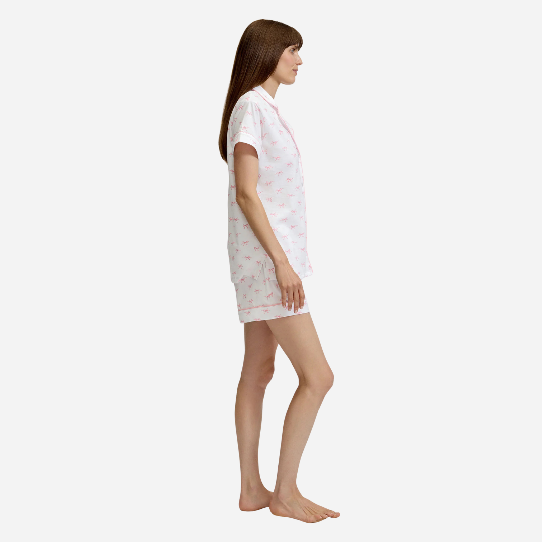 Women's Pima Short Sleeve Short Set in Blushing Bows
