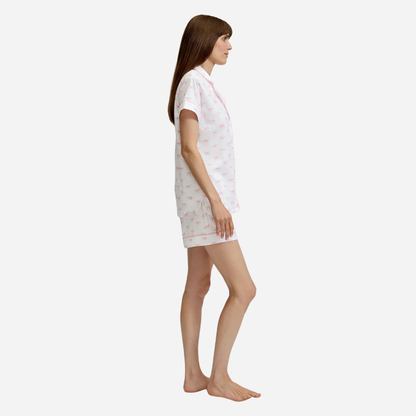 Women's Pima Short Sleeve Short Set in Blushing Bows