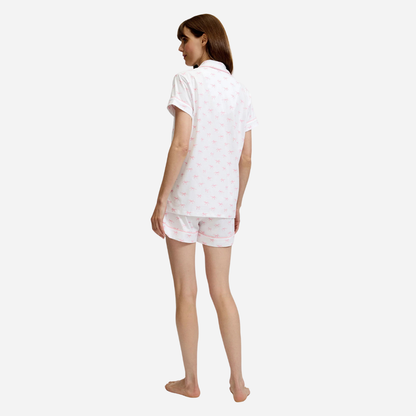 Women's Pima Short Sleeve Short Set in Blushing Bows