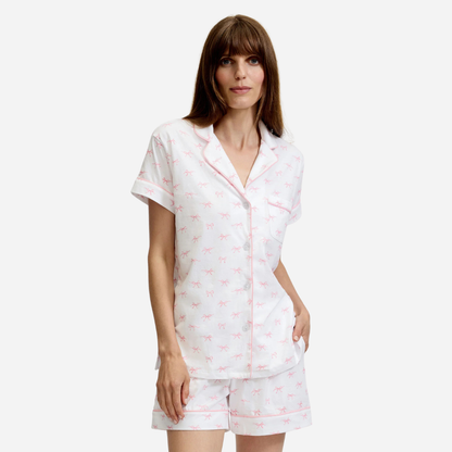 Women's Pima Short Sleeve Short Set in Blushing Bows