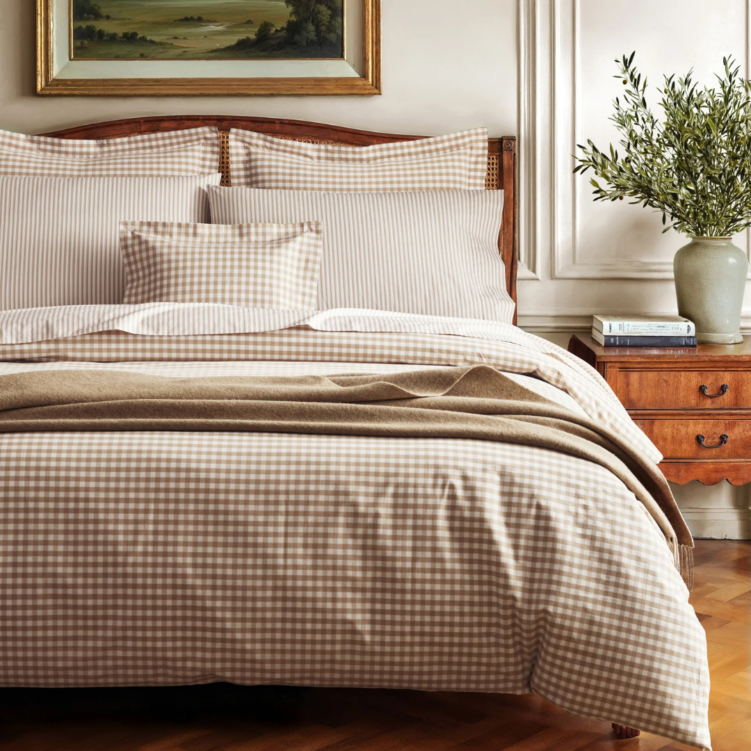 Luxe Premium Percale Bed Sheets in Camel Ticking