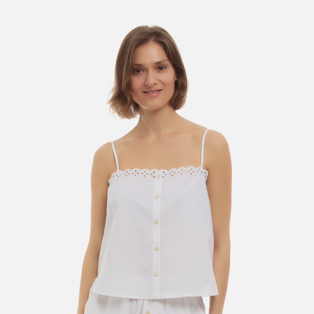 Cotton Poplin Eyelet Top