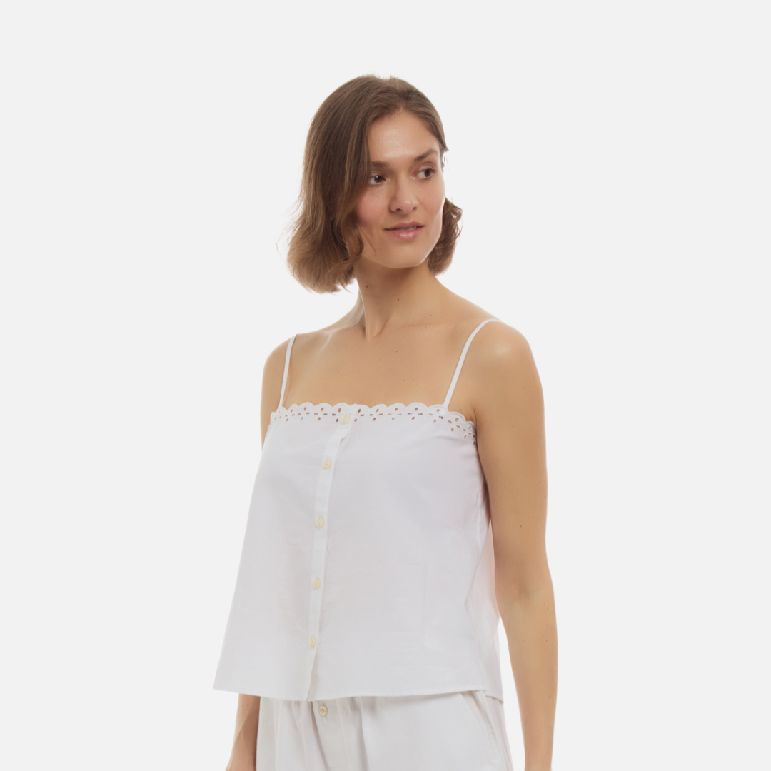 Cotton Poplin Eyelet Top