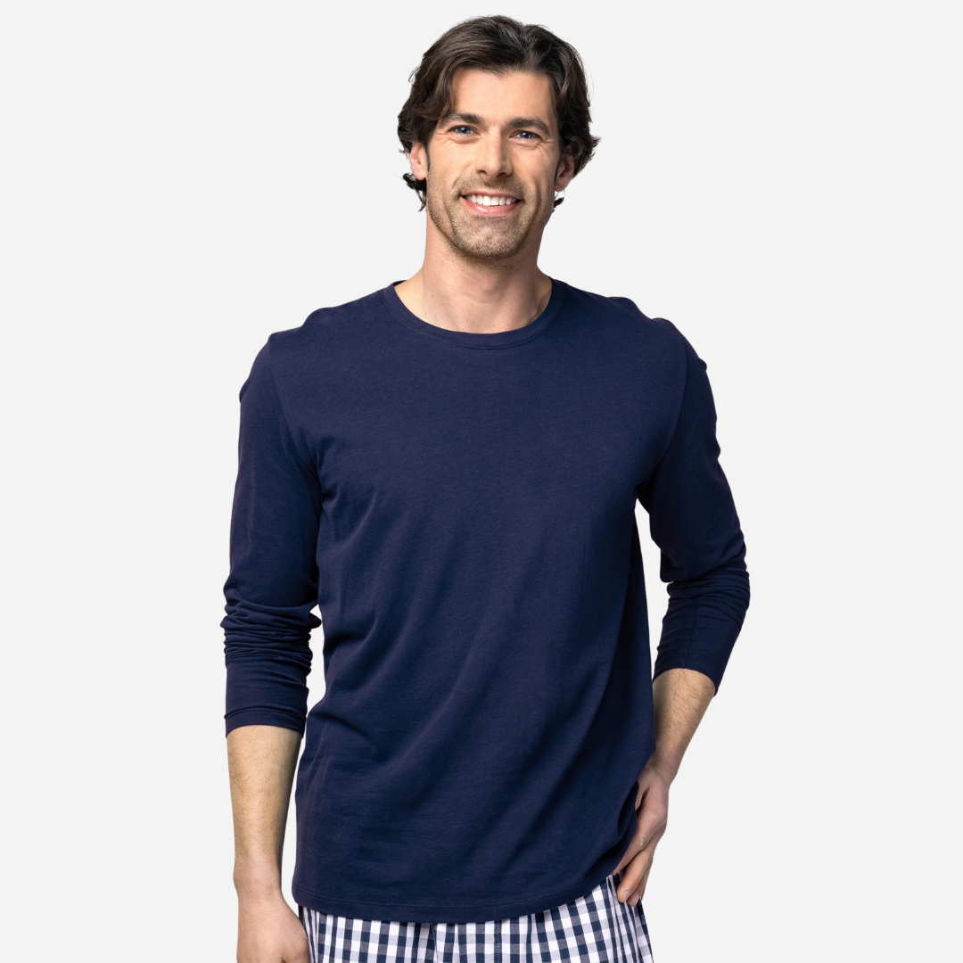 Men's Pima Crew Neck Long Sleeve Top in Navy
