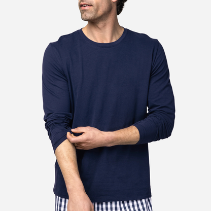 Men's Pima Crew Neck Long Sleeve Top in Navy