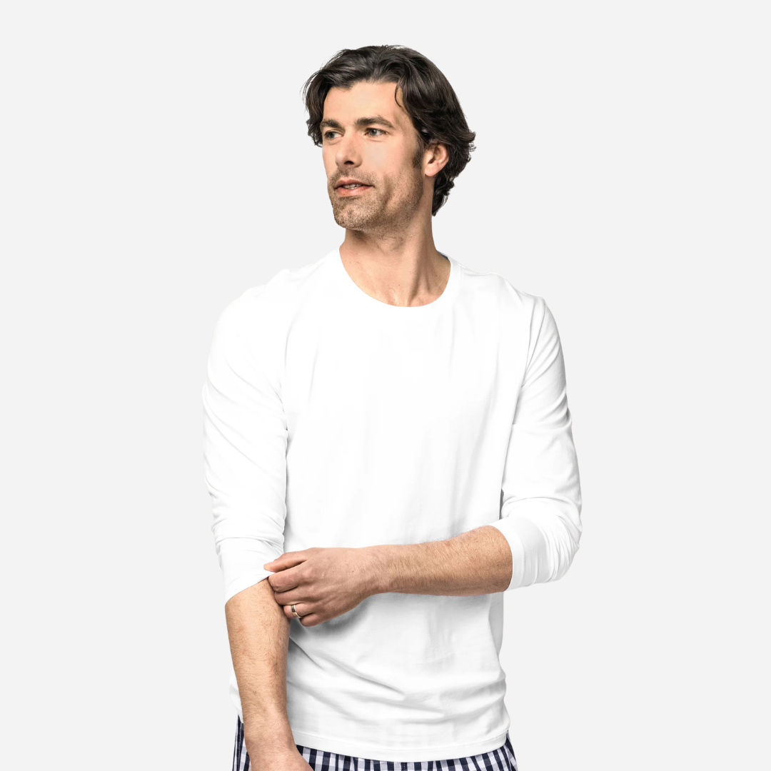 Men's Pima Crew Neck Long Sleeve Top in White