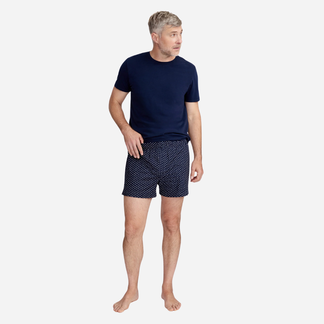 Men's Twill 3 Pack Boxers in Midnight Hearts, White, and Navy French Ticking