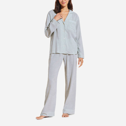 Long Pajama Set - Forest Green  TENCEL™ Sleepwear – Stripe