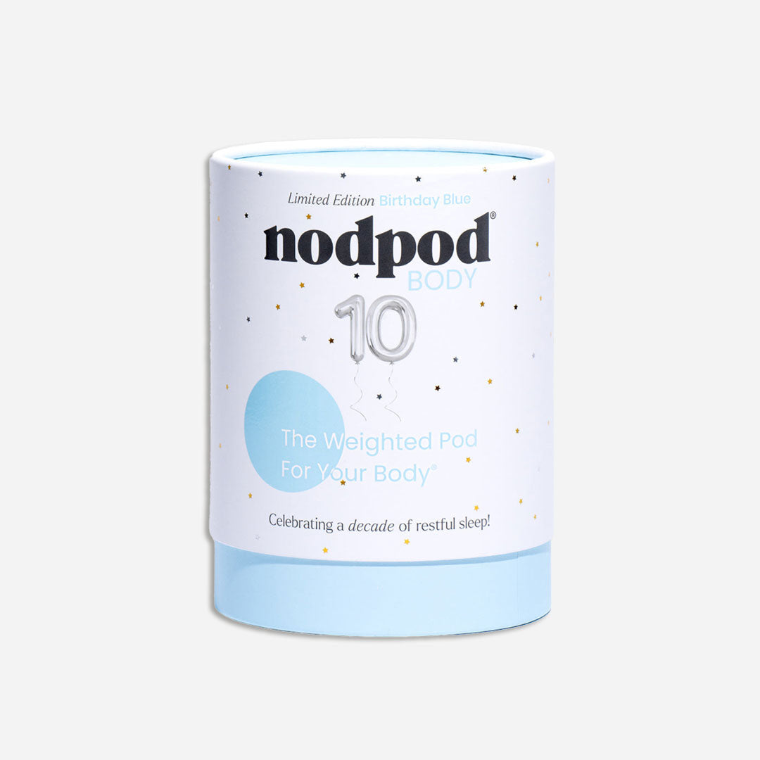 Nodpod Body 10th Anniversary weighted pod packaging on a white background
