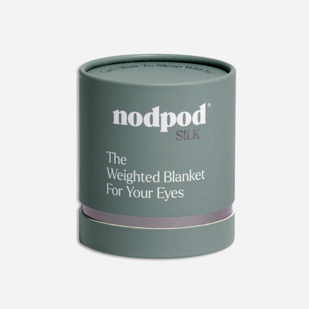 Nodpod Silk willow weighted eye mask packaging on a light grey background