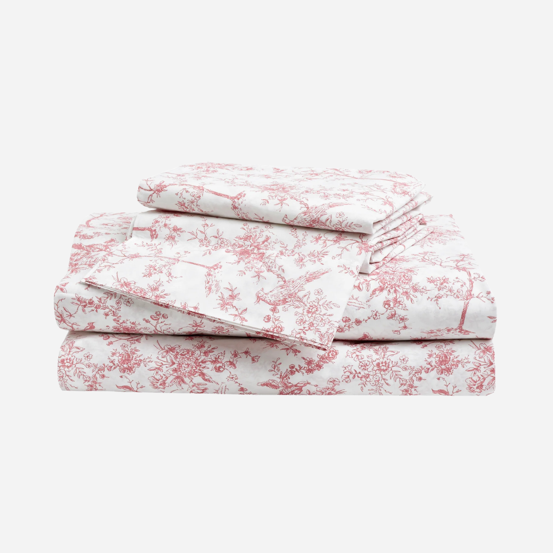 Luxe Premium Percale Bed Sheets in Pink Timeless Toile