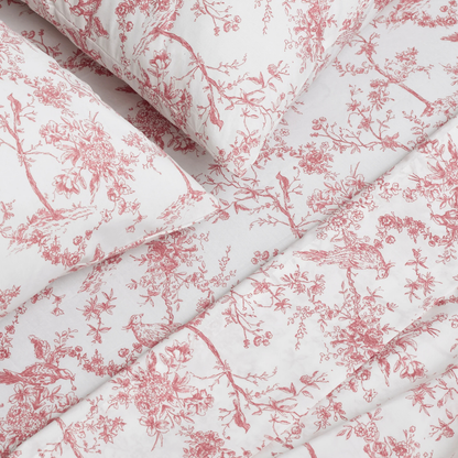 Luxe Premium Percale Bed Sheets in Pink Timeless Toile