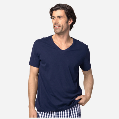 Men's Pima V-Neck Top in Navy