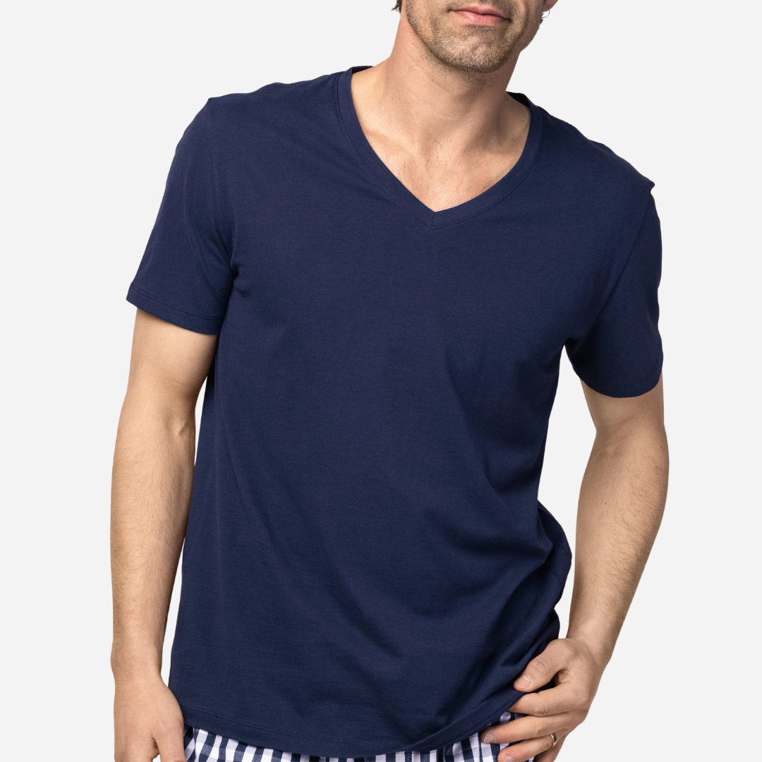 Men's Pima V-Neck Top in Navy