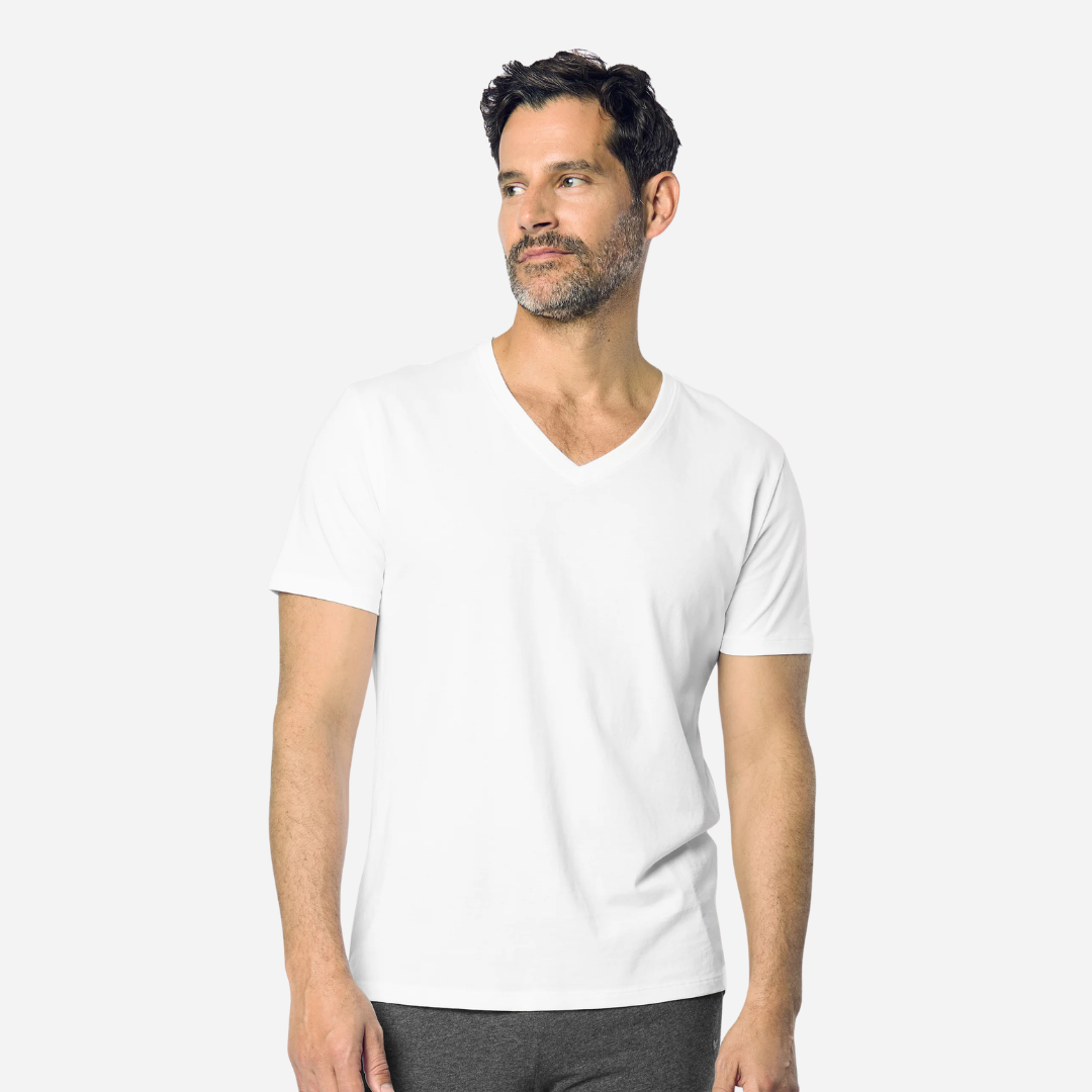 Men's Pima V-Neck Top in White