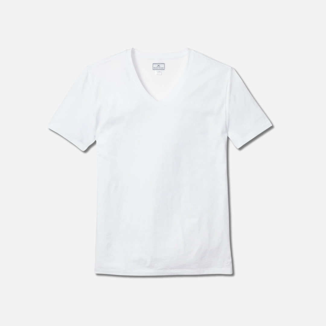 Men's Pima V-Neck Top in White