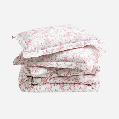 Luxe Premium Percale Duvet Set in Pink Timeless Toile