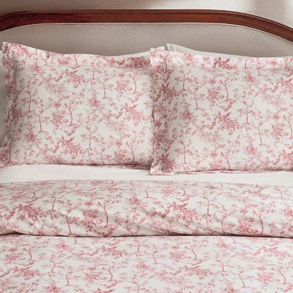 Luxe Premium Percale Duvet Set in Pink Timeless Toile
