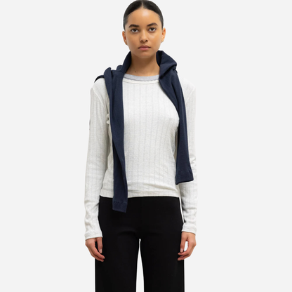 Pointelle Cotton Long-Sleeve Slim Fit Tee