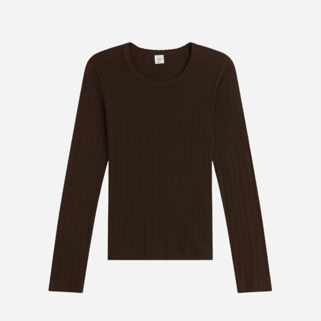 Pointelle Cotton Long-Sleeve Slim Fit Tee