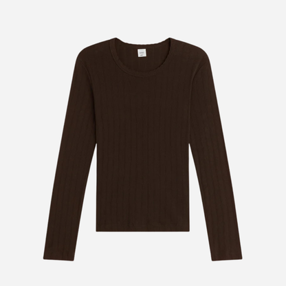 Pointelle Cotton Long-Sleeve Slim Fit Tee