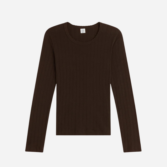 Pointelle Cotton Long-Sleeve Slim Fit Tee