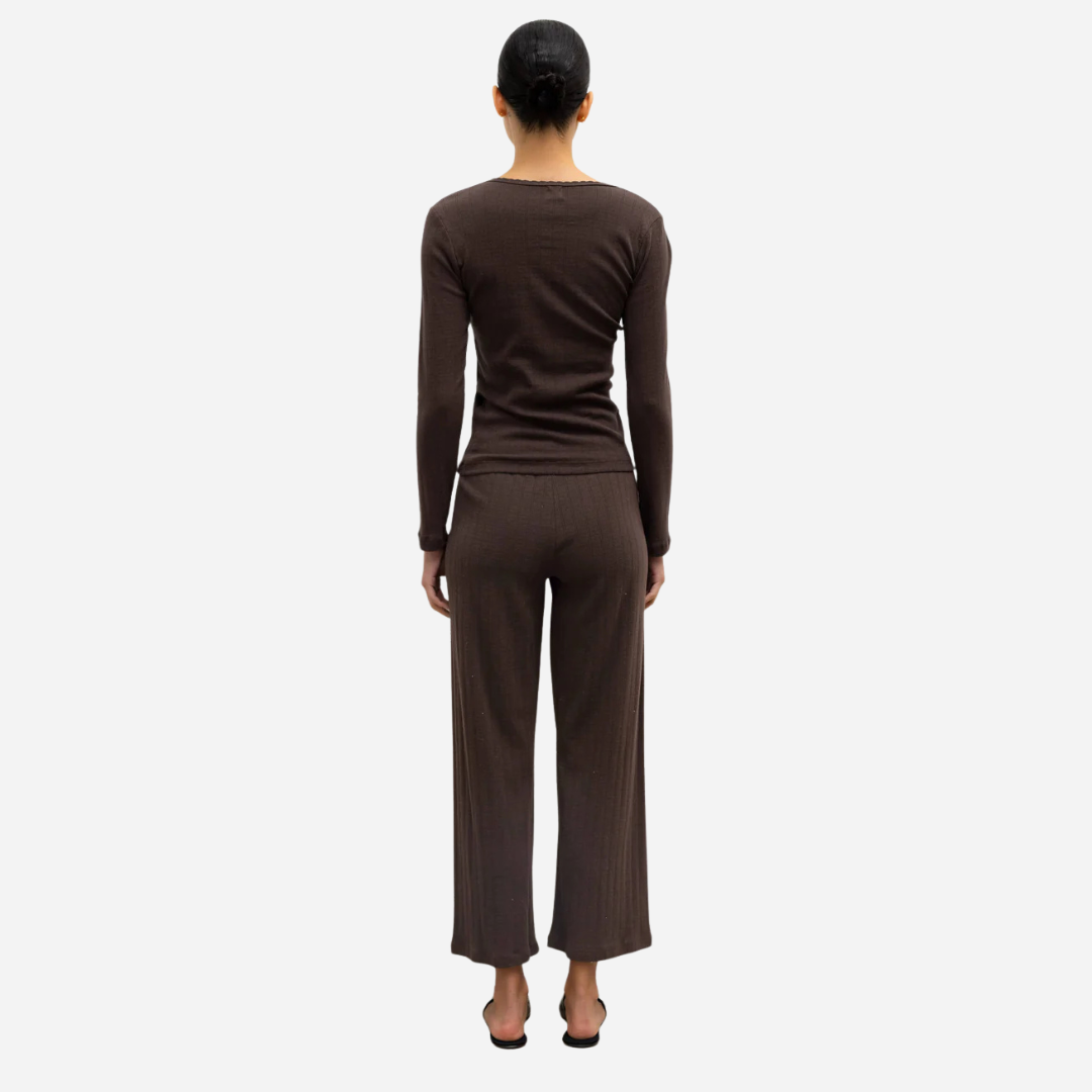 Pointelle Cotton Long-Sleeve Slim Fit Tee